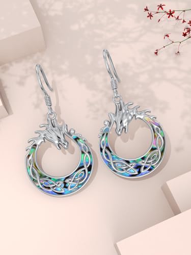 WINNICACA Dragon Earrings Sterling Silver Dragon Dangle Drop Earrings Abalone Shell Celtic Dragon Jewelry Dragon Gifts for Women Birthday Christmas4