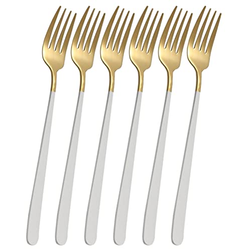 Image of YANCI Dinner Forks Set, Stainless Steel Table Forks Flatware with Colorful Handle 8 Inch Long Handle Fork for Buffet Steak Salad Cake Dessert Fruit for Home, Kitchen & Restaurant (White, Pack of 6)