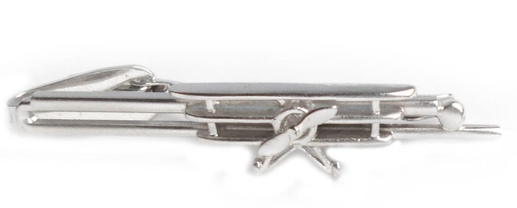 Doppeldecker Krawattenklammer Flugzeug ca. 6,7 cm silbern satiniert made i. Germany + schöner Geschenkbox