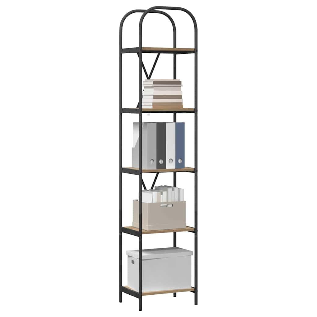 Libreria a 5 ripiani, 40 x 30 x 183 cm, in legno con robusto telaio in acciaio, per soggiorno, ufficio e camera da letto, scaffale salvaspazio con 5 scomparti, versatile e durevole