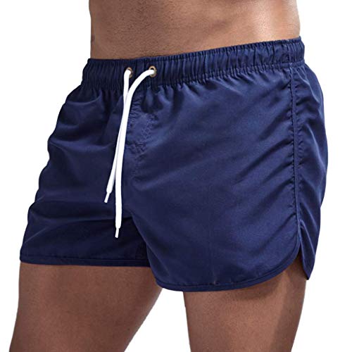 Mens Quick Dry Swimming Trunks No Mesh Liner Pockets Solid for Summer Beach Workout Running Cotton Casual