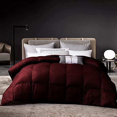 Velosso 5 Piece Damask Stripe Comforter Set, 100% Egyptian Cotton Cover | 500 GSM Filling | 1000 Thread Count - King/California King Size, Wine Color