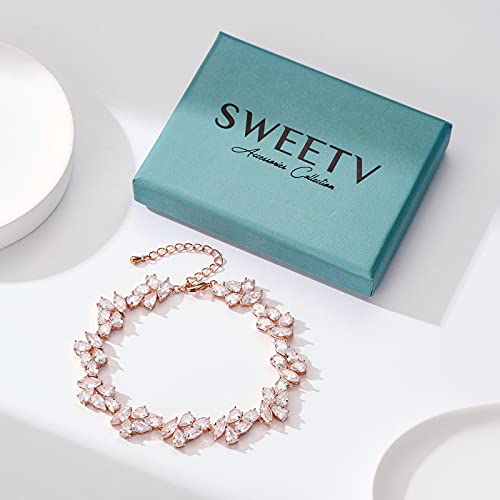 Sweetv Crystal Wedding Bridal Bracelets For Brides,Bridesmaids, Rhinestone Cubic Zirconia Tennis Bracelets For Women Prom, Bridal Jewelry (Rose Gold) #TOP6