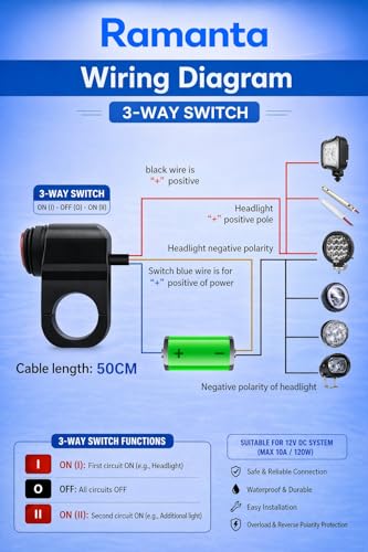 Image of Ramanta Motorcycle Handlebar ON-OFF-ON Switch | 12V DC CNC Cast Aluminum | Waterproof 3 Way Function | Light Control Handlebar Mounting Switch Universal for All Motorcycle & Bikes (Pack of 1)
