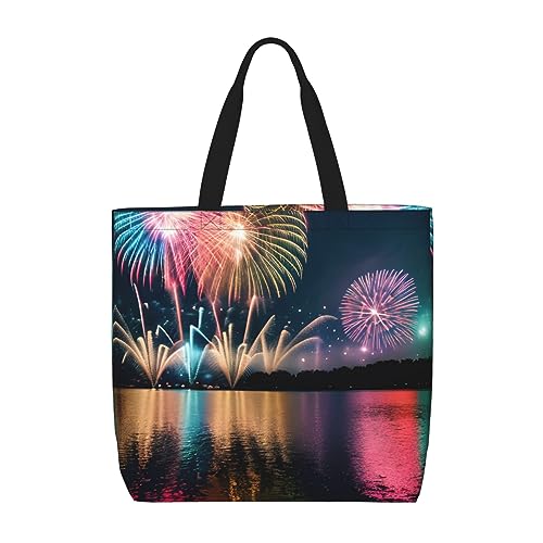 Fireworks Print Tote Bag Large Women Casual Shoulder Bag Handbag For Outdoors Holiday Weekender Travel Gifts