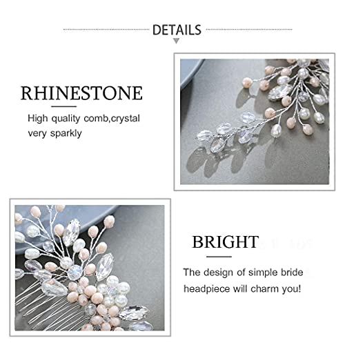 Catery Rhinestones Bride Wedding Hair Comb Silver Pearl Bridal Hair Pieces Pink Opal Beaded Side Combs Bridal Hair Accessories For Women And Girls #TOP5