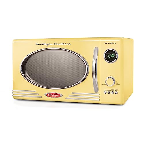 Nostalgia Retro Microwave - Countertop Microwave Oven - Includes 12 Pre-Programmed Settings and Digital Clock - 0.9 CU Ft. - 800 Watts - Yellow