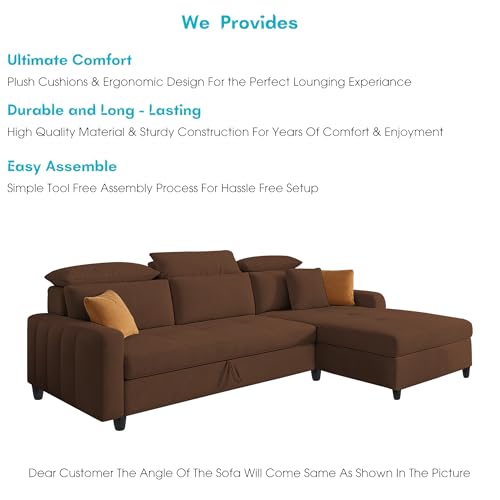 Image of Casaliving Gagnon RHS 4 Seater L Shape Corner Sofa Cum Bed for Living Room (Brown Fabric) Premium Fabric Sofa