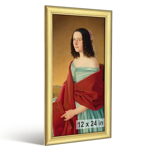 HLiWEGNS Brushed Gold 12x24 Frame – Poster Frame with Brushed Gold Finish – Picture Frame for 12 x 24 Artwork, Canvas Prints, Puzzles, and Wall Decor