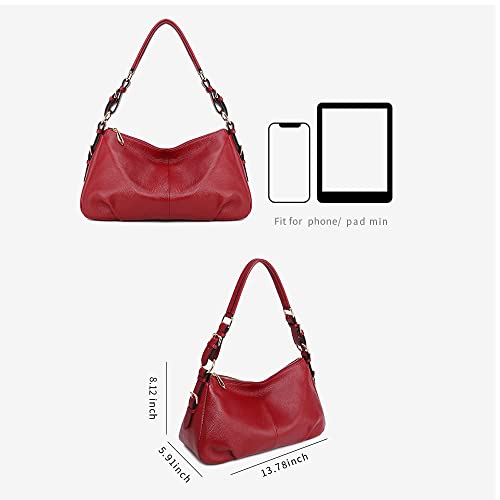 Kattee Soft Leather Hobo Bag For Women Genuine Top Handle Handbags Vintage Shoulder Purses (Red) #TOP2