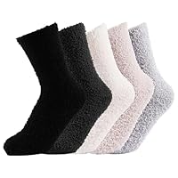 Hopton 5 Paar Kuschelsocken Damen 36-43, Dicke Warme Flauschige Socken, Weiche Bequeme Korallenfleece Mädchen Bettsocken für Herbst Winter Weihnachten (5 Farben)