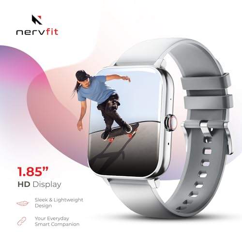 Image of Nervfit Vibe Smartwatch with 1.85 inch TrueColor+ LED Display | Bluetooth Calling | Waterproof | Heart Rate & SpO2 Tracking | Sleep & Stress Monitor | 5-Day Battery | Sports Modes (Grey with Silicon)