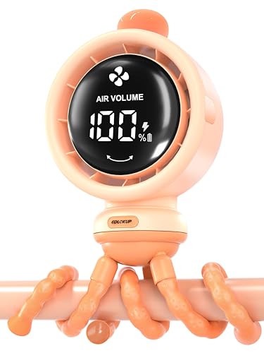 Stroller Fan for Baby, Battery Operated Stroller Fan, Rechargeable Cooling Fans, Clip on Fans with Night Light, Automatic Air Swing, Flexible Tripod Suitable for Car Seat, Crib, Treadmill (Orange)