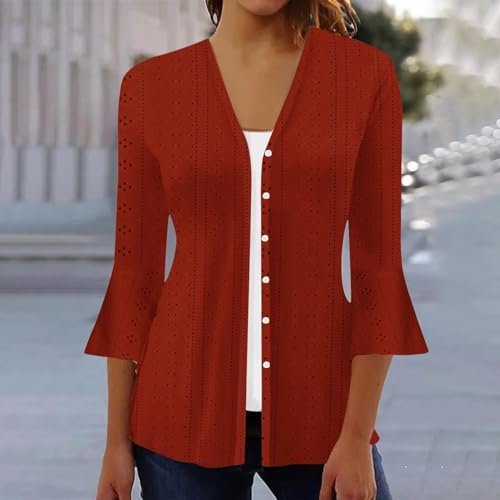 Cardigã feminino com frente aberta, leve, manga 3/4, gola V, quimono, abotoado, tops casuais de verã