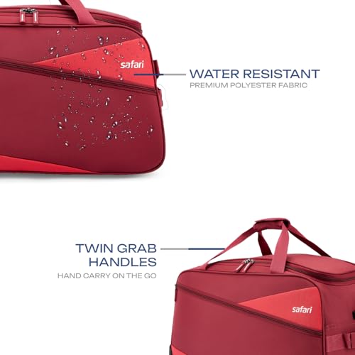 Image of Safari Men and Women Buzz 55 Cms Small Polyester Rolling Wheels Carry On Luggage Duffle Bag for Travel, Luggage Bags for Travel, Travel Bag and, Red, 22 Centimeters