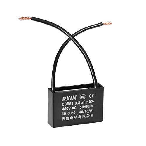 sourcing map Deckenventilator Kondensator CBB61 0,8uF 450V AC 2 Drähte Metallisiert Polypropylenfilm Kondensatoren 36,5x11x24,5mm Für den Wasserpumpe Motorgenerator mit geringem Verlust