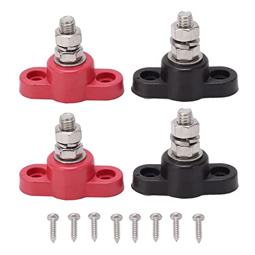 4 Pcs Battery Power Distribution Terminal Blocks Red Black Single Stud Ground Insulated Junction Post 12V 24V for Car
