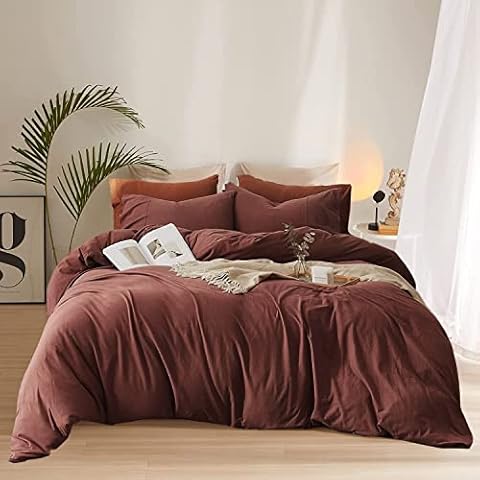 Wellboo Dark Rust Red Comforter Sets Full Solid Brick Red Bedding Comforters Cotton Women Plain Blackish Red Warm Quilts Modern Pure Fired Red Blanket All Brown Red Comforters Vintage Dark Fuchsia Bed Cover
