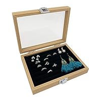 Nwvuop Velvet Jewellery Ring Organizer Tray with Glass Lid 7 Slots Ring Display Tray Wooden Jewellery Storage Box for Ring Earring