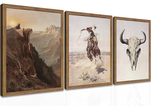 Western Cowboy Wall Art Set of 3, Vintage Southwestern Cowboy