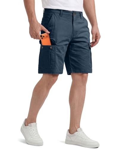 Cotton Stretch Men Casual Cargo Shorts Relaxed Fit, 32, Navy