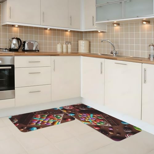 Tapetes de cocina acolchados Candy And Chocolate, lavables y antideslizantes, 43x119 y 43x76 cm 3