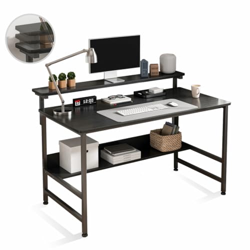 Catálogo para Comprar On-line Escritorios y mesas para ordenador , tabla con los diez mejores. 41 Lafulaifu Escritorio para Home Office, Escritorio de Estudio Soporte para Monitor Ajustable en 3 Alturas, Mesa de Ordenador con estantes 110 * 45 * 75CM (Negro)