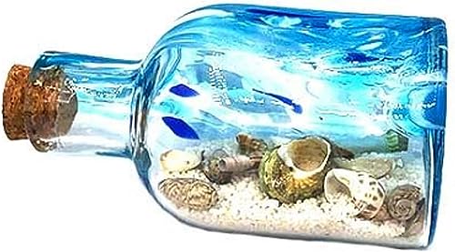 Glass Beach Bottle with Sand Shells and Message Scroll 5.75 x 3 Inches