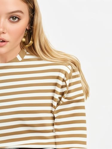 Image of Mack Jonney Oversized | Loose Fit | Half Sleeves 100% Cotton Round Neck Striped T-Shirt for WOMEN-MACK640651