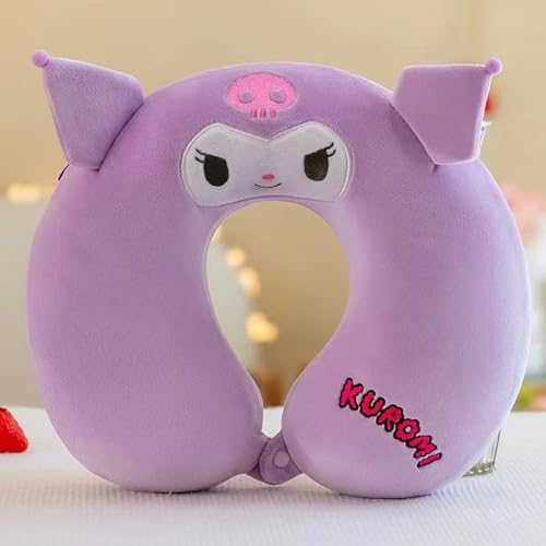 Image of Soft and Comfortable Cartoon Designed U-Shaped Kids Travel Neck Pillow for Airplane Car Flight Head Neck Support for Boys and Girls (Pack of 1, Puple)