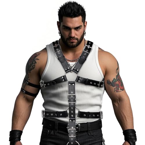 Mens Body Harness PU Leather Punk Suspenders Shoulder Belt Strap Adjustable Buckle Cosplay Chest Garter Belt