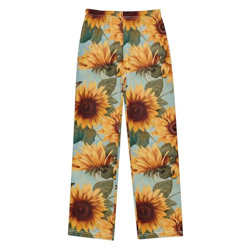 Sunflower Butterfly Long Pajama Pants Elastic Waist PJ Bottoms with Pockets S A1103852