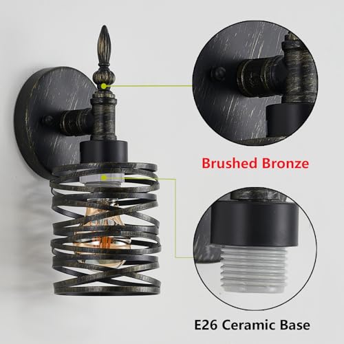 Image of Brushed Bronze Vanity Light, 1-Light Bathroom Light Fixtures Over Mirror, Modern Wall Sconce with Metal Cage, Industrial Wall Mount Lamp for Hallway Porch Bedroom, Kitchen Living Room