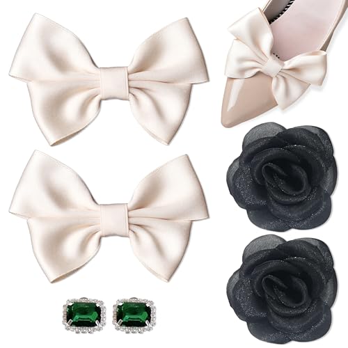 YiiHHooN 3 Pares Clips de Zapatos Desmontables, 3 Estilos Clips Para Zapatos de Mujer, Broches Adornos Zapatos Extraíbles Clips con Lazo Flores Diamantes para Boda Prom Fiestas