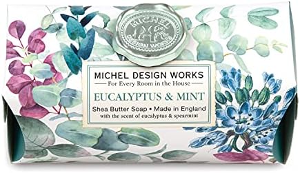 Michel Design Works Triple-milled and Handmade Large Bath Soap Bar, Eucalyptus & Mint Scent and Design with Shea Butter, Long Lasting 8.7oz Bar