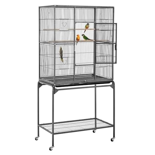Yaheetech 63-Inch Wrought Iron Rolling Large Bird Cage for African Grey Small Quaker Amazon Parrots Canary Bird Flight Cage