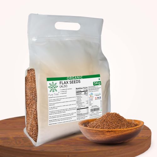 Image of Pure Tree Certified Organic Alsi Seeds | 5 Kg / 5000 g | Flax Seeds | Aviselu Seeds Linseed | Plant Based Omega 3 | For Salads, Smoothies Healthy Snacks, Granola