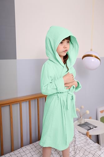 Image of TADO MUSLIN Organic Cotton Toddler Bathrobe, Soft and Breathable Baby Robe for Kid, Boy& Girl Hooded Robe Muslin