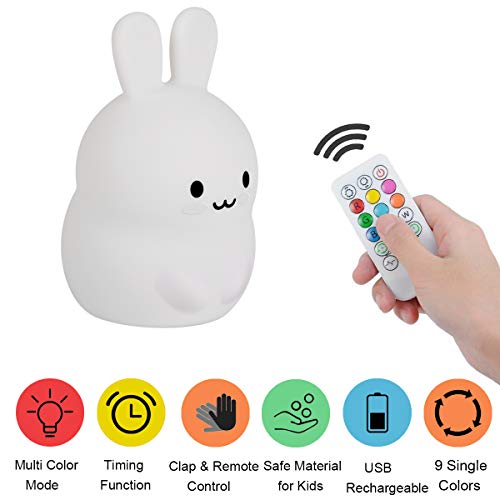Yuede Kids Night Light For Bedroom, Silicone Usb Rechargeable Night Lights, 9 Colors Change With Touch Sensor And Remote Control For Baby/Kids/Adult Gifts (Rabbit) #TOP1