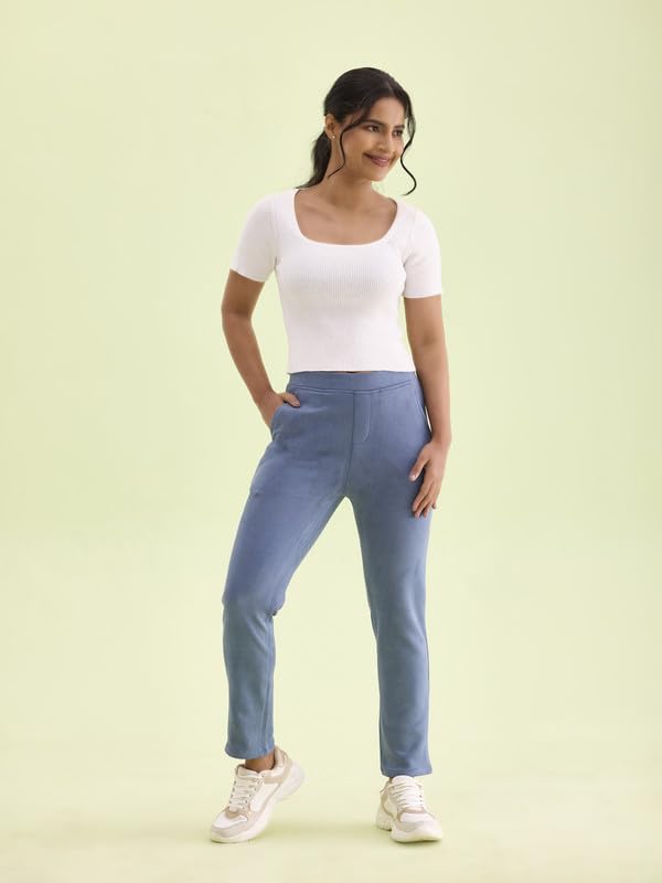 Image of GO COLORS Women Solid Mid Rise Suede Treggings