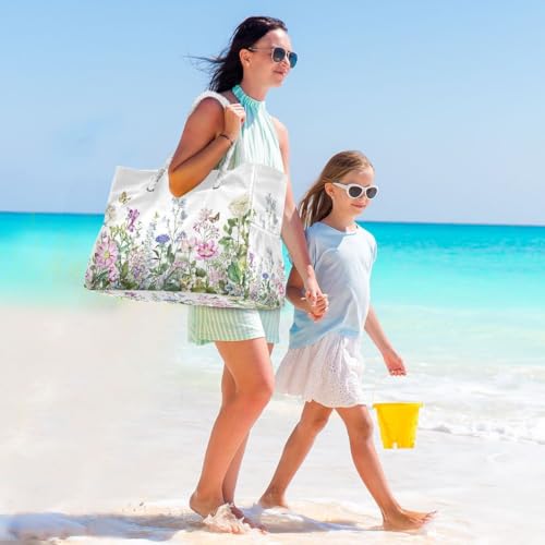 Image of Beach Tote Bags for Women, Turtle Flower Starfish Large Beach Shoulder Bag Pool Bags Purse