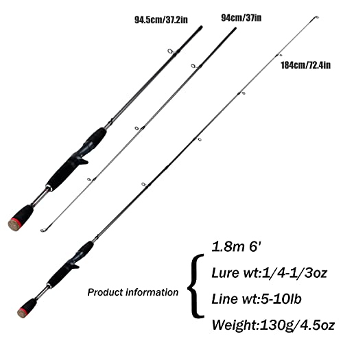 Image of Sougayilang 2PC Fishing Rod Casting Rod-168cm-Black