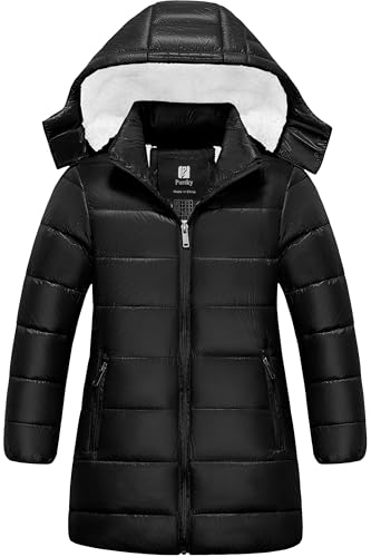 Pursky Girl's Lightweight Winter Coat Sherpa Lined Long Puffer Jacket Waterproof Warm Quilted Parka with Hood