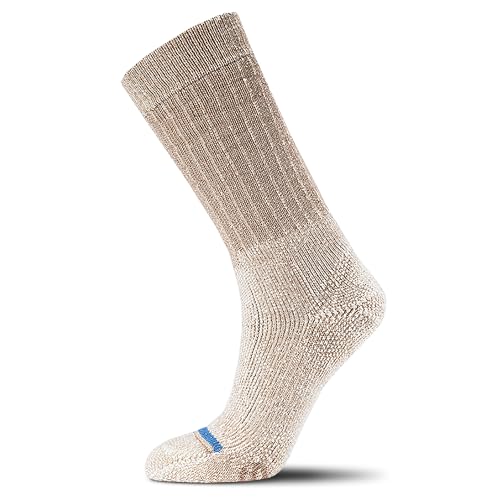 FITS Heavy Expedition Boot Sock for Men and Women, Made with Merino Wool, Breathable, Odor Resistant, Cushioned Boot Sock, Light Brown, Small