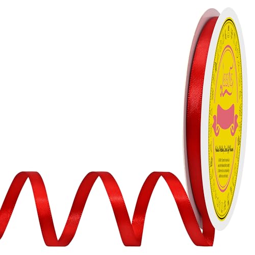 Image of Double Face Red Satin Ribbon 1 /4 inch X 50 Yards Polyester Red Ribbon for Gift Wrapping Very Suitable for Weddings Party Hair Bow Invitation Decorations and More
