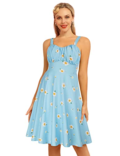Image of Belle Poque Vintage Floral Dress for Women 2026 Summer A-line Sleeveless Flowy Midi Elegant Wedding Guest Cocktail Dress