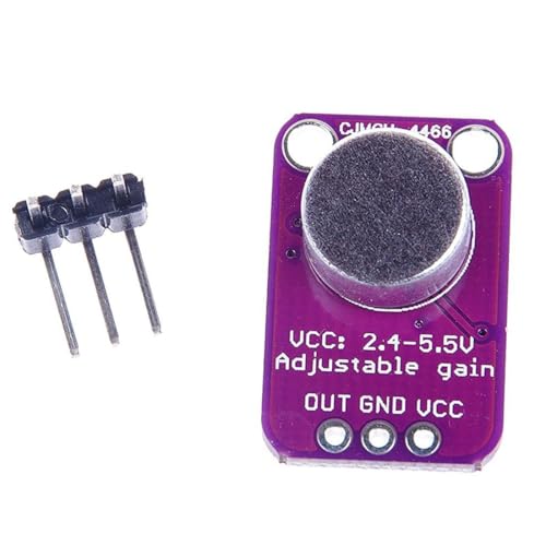Image of GY MAX4466 Electret Microphone Amplifier Module, Purple PCB Board with 3-Pin Header, Sound Detection Sensor for rduino Projects