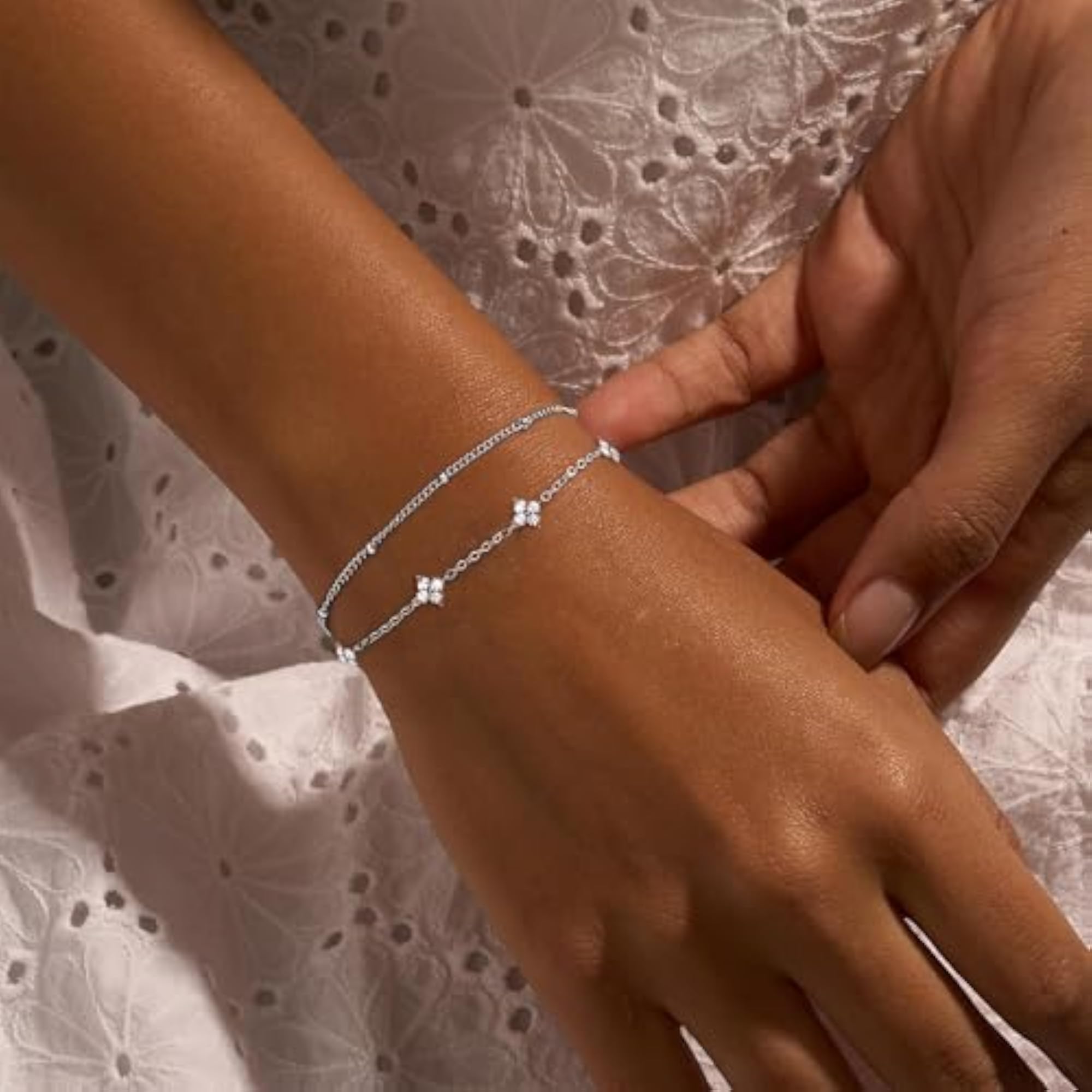 Women's 925 Sterling Silver Link Chain Bracelet with Clover Charm