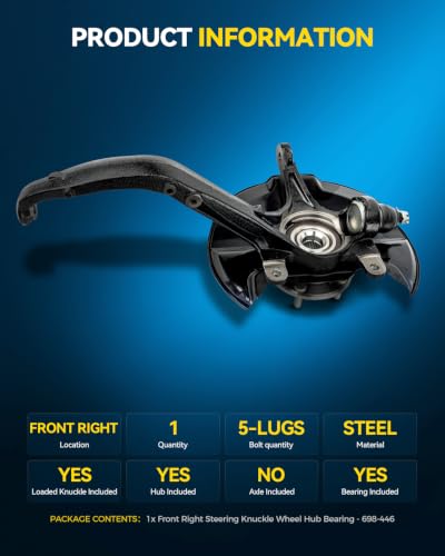 Image of PHILTOP Steering Knuckle & Wheel Bearing Hub Assembly, 1PC Front Right Passenger Side Compatible with Accord 2008-2012, TSX 2009-2014 Replaces 698-446