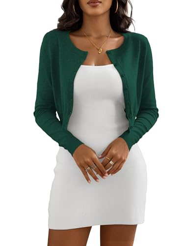 Image of Women's Cropped Cardigan Sweaters Crew Neck Button Down Open Front Knit Bolero Shrugs